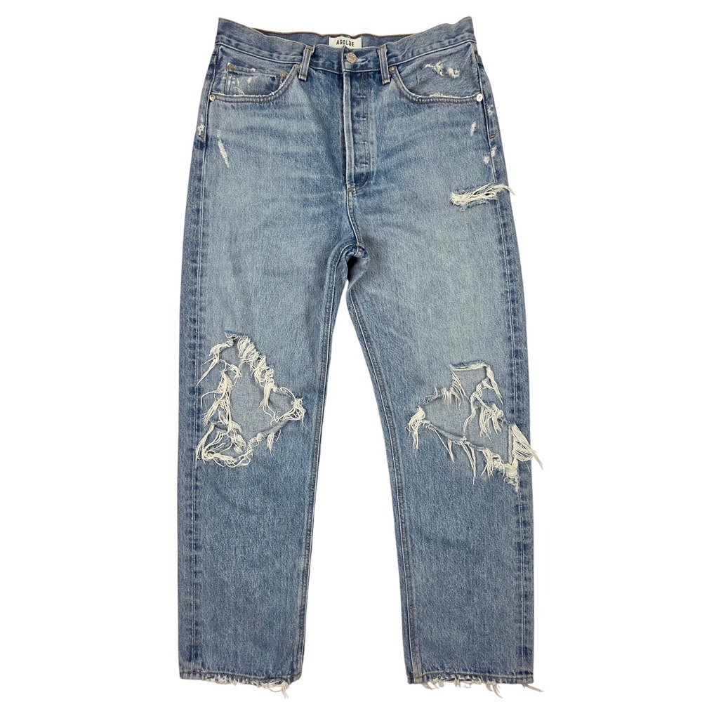 AGOLDE 90s Crop Distressed Straight Leg Jeans Light Wash Blue Size 31